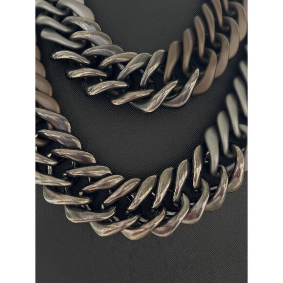 Lafayette Italy Chunky Multilayer Chain Necklace Metallic Silver & Brown Tones - Picture 5 of 15